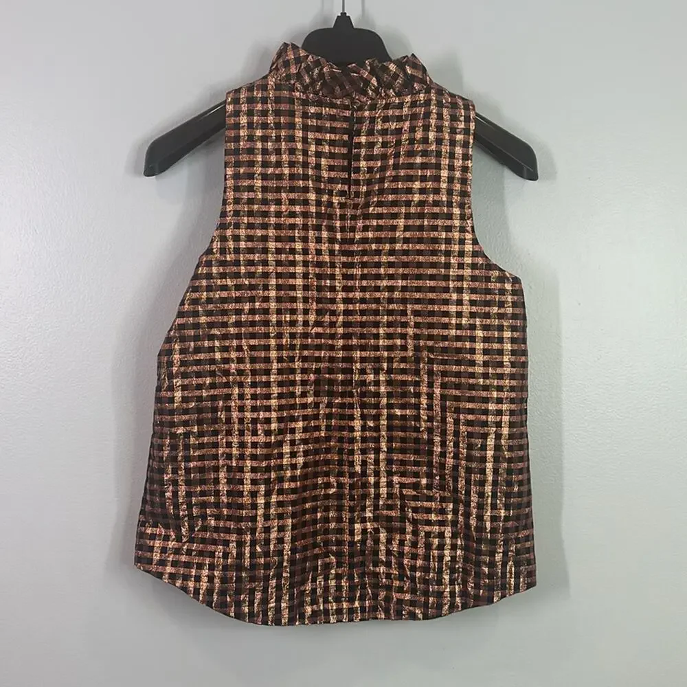 J. Crew ruffle neck sleeveless top in gingham size small